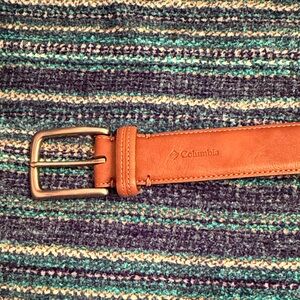 Columbia Brown Leather Men's Belt with Brass/Silver Buckle Size 48
